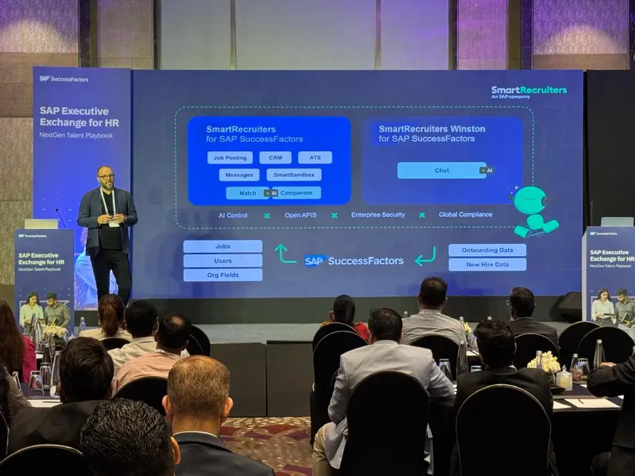 A session in progress showing how SmartRecruiters and SmartRecruiters Winston connect to SAP SuccessFactors.
