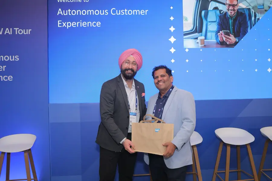 A memento presented on stage at the CX Theatre in New Delhi.