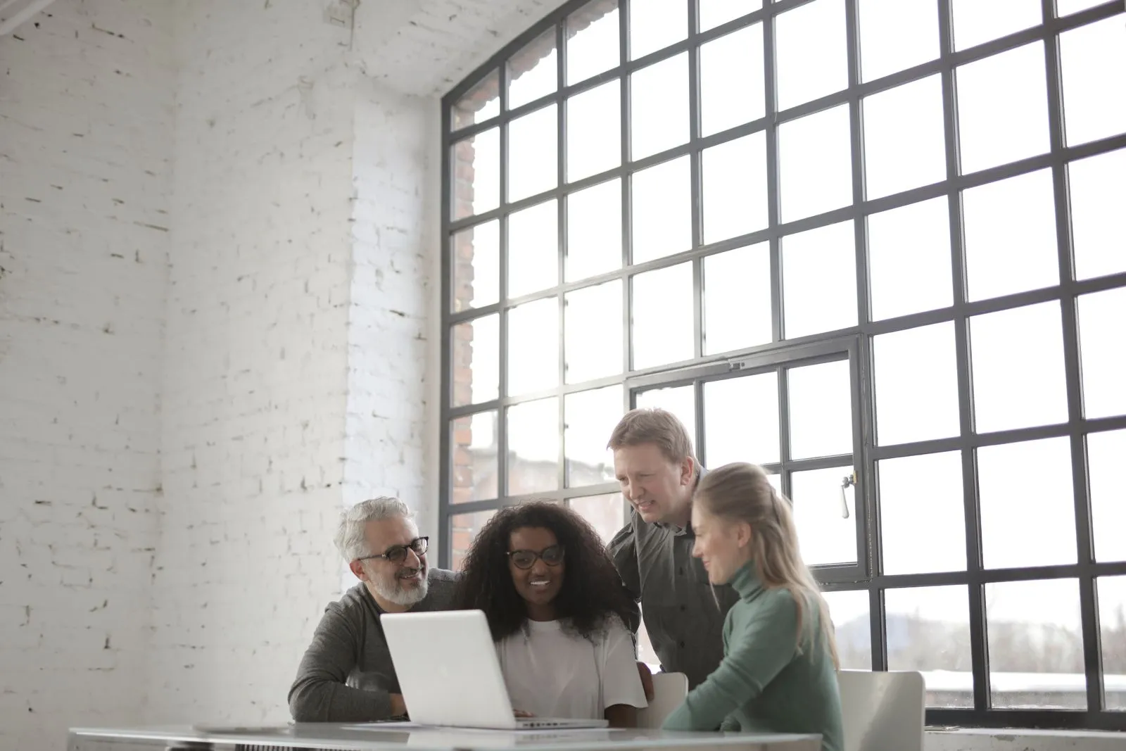 A team reviewing business information